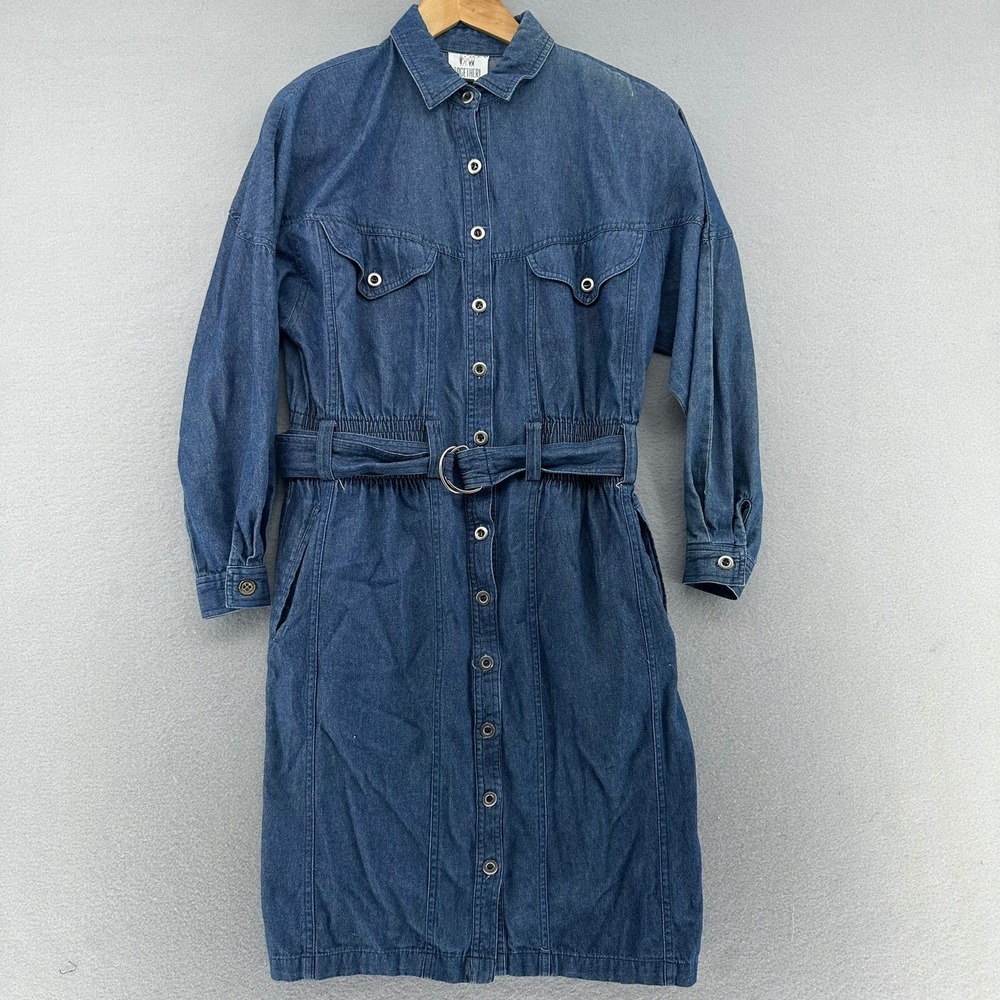 90s Together! Denim Dress Shirtwaist Belted Pockets Petite Size 10P